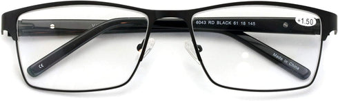 V.W.E. Men Premium Rectangle Metal Reading Glasses, Extra Large 152mm Wide Frame with Plastic Temple