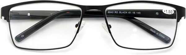V.W.E. Men Premium Rectangle Metal Reading Glasses, Extra Large 152mm Wide Frame with Plastic Temple