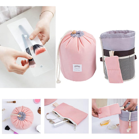 INVODA Drawstring Cosmetic Bag, 2PCS Travel Makeup Bag for Women, Toiletry Organizer, Pink+Green