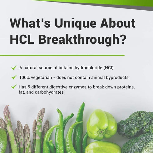 BIOptimizers HCL Breakthrough - Betaine Hydrochloride Enzymes Supplement for Gas and Heartburn Relief - 90 Capsules