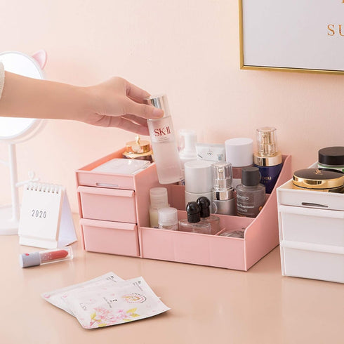 Simbuy Pink Makeup Organizer for Vanity— Bathroom Countertop Cosmetics Organizer with Drawers for Lipstick and Jewelry