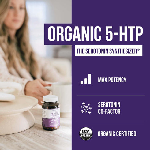 Organic 5-HTP 200 mg with Vitamin B6 & Lion’s Mane, 60 Capsules, Supports Mood, Cognition & Sleep