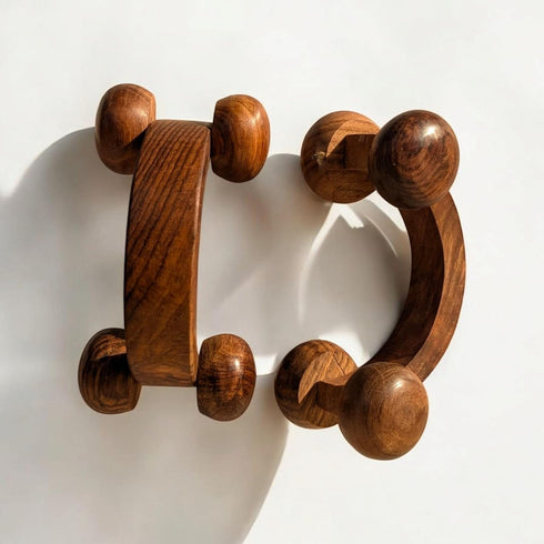 RK NAUTICAL INSTRUMENT Set 2 Wooden Body Massager, Natural Wood, Arch Shape with Ball Nodes, Muscle Relief Tool