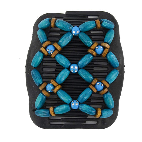 Yeshan Magic Hair Side Combs for Women - Wood Beaded Stretch Double Clips Bun Maker Accessories, Pack of 6