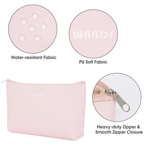 WANDF Cosmetic Bag for Women, Small Mini Makeup Organizer Pouch, Water Resistant Gift for Girls (Pink)