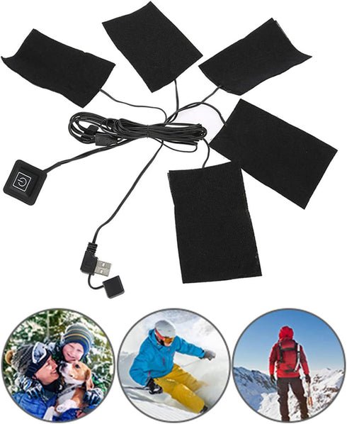 Electric Clothes Heating Pads Set, 5Pcs Adjustable Temperature USB Heater Pads, Waterproof Fiber Heating Pads 4.3 x