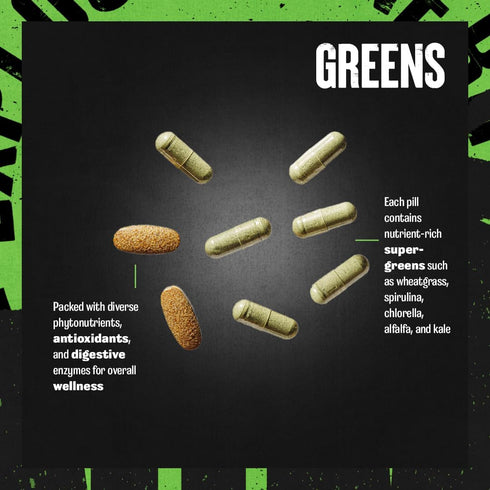 Animal Daily Greens Pill Packs - 30 Day Supply - Convenient Prebiotic and Probiotic Superfood Blend for Superior