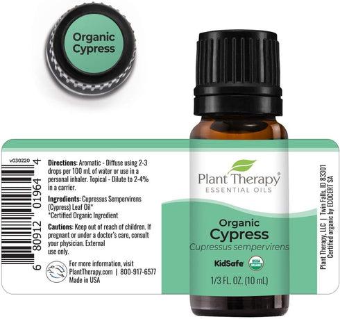 Plant Therapy Organic Cypress Essential Oil - 10 mL (1/3 oz) - 100% Pure, Undiluted, Therapeutic Grade