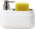 White Ceramic Dish Detergent Dispenser for Kitchen Sink, 21 oz Large Capacity with Sponge Holder