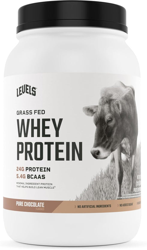 Levels Grass Fed Whey Protein Powder, Pure Chocolate, 24G Protein, No Artificials, 2LB