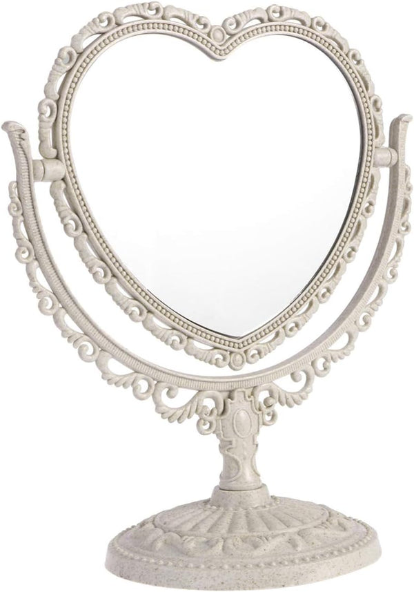 Lurrose Vintage Heart Shaped Cosmetic Mirrors, Table Top Mirror for Bedroom and Bathroom