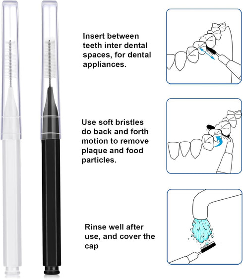 Patelai 50 Pieces Braces Brush, Interdental Brush Toothpick, Dental Hygiene Tool, Black & White