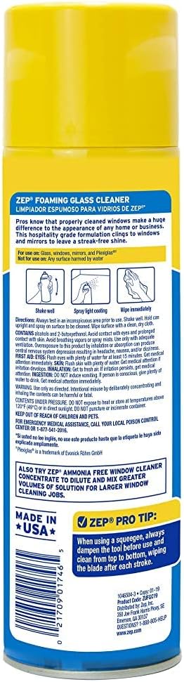 ZUFGC24 19 Zep Foaming Glass Cleaner Ounces