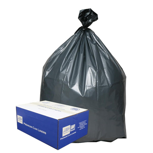 Berry PLA6070 Hexene Resin Heavy Duty Waste Can Liner, 55-60 Gal, 1.55 Mil, Coreless Rolls, 39" x 56", Gray, Pack of 50
