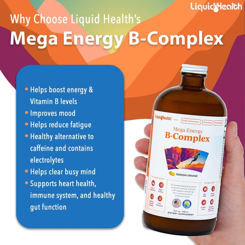 LIQUIDHEALTH 32 Oz Vitamin B Complex Liquid Multivitamin for Women & Men - Super B Complex Energy Supplement with B1,