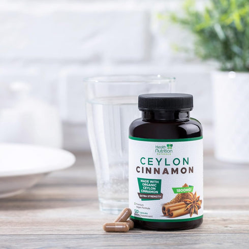 Pure Cinnamon Capsules 1800mg - Certified Organic Ceylon Cinnamon Powder, Non-GMO, Vegan, 120 Count Antioxidant Rich