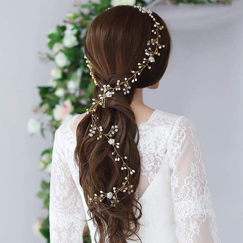 Yean Wedding Hair Vine - Long Bridal Headband Hair Accessories for Bride and Bridesmaid (Gold)