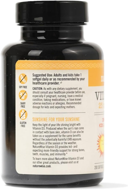 NatureWise Vitamin D3 1000iu (25 mcg) Healthy Muscle Function, and Immune Support, Non-GMO, Gluten Free in Cold-Pressed Olive Oil, Packaging Vary (Mini Softgel), 200 Count