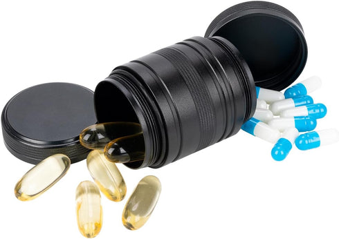 Metal Pill Box 2 Times a Day, Portable Daily 2 Compartment Pill Case, Waterproof Travel Aluminum Pill Holder for Fish