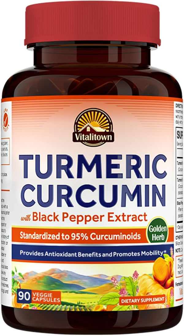 Vitalitown Turmeric Curcumin Root + Black Pepper - 1800MG, 95% Standardized Curcuminoids, Vegan Support (90 ct)