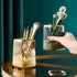 Makeup Brush Holder Organizer for Vanity, Acrylic Gold Container with Striped Design for Bathroom
