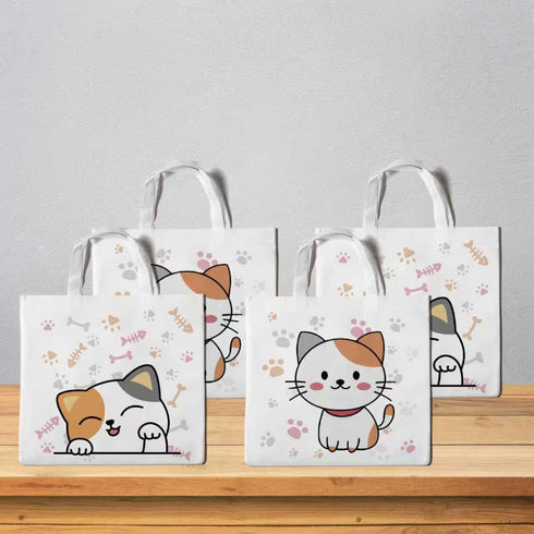 Lyosehy 12PCS Pet Cats Party Favors Non Woven Bags Miaow Cat Goodie Bags Bulk with Handle Party Treat Bags for Pet