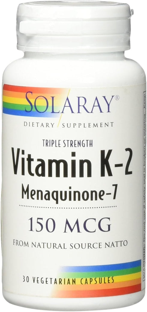 SOLARAY Triple Strength Vitamin K-2 as MK-7, 150 mcg, 30ct, Heart & Bone Health Support