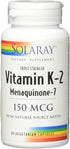 SOLARAY Triple Strength Vitamin K-2 as MK-7, 150 mcg, 30ct, Heart & Bone Health Support