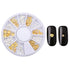 WOKOTO 8 Boxes 3D Geometry Metal Gold Nail Charms Set, Mix-Shape Nail Jewelry Decorations with 1pc Tweezers and Wax