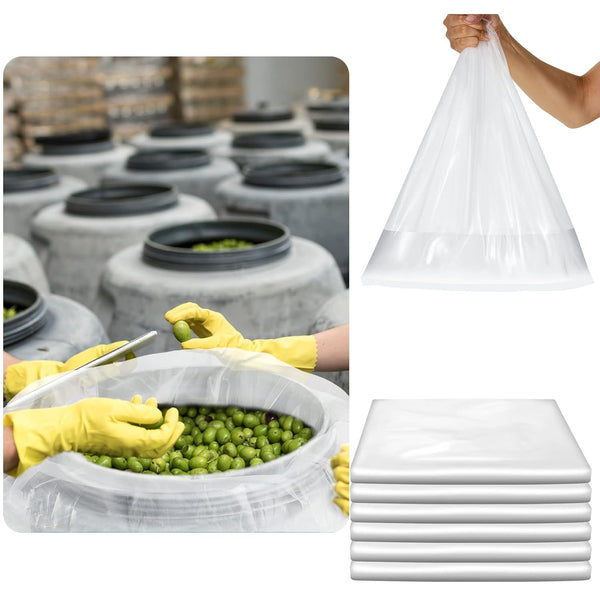 6 Pack 55 Gallon Clear Heavy Duty Plastic Drum Liners, Thick Food Storage Bags for Vegetable Marinating and Yard