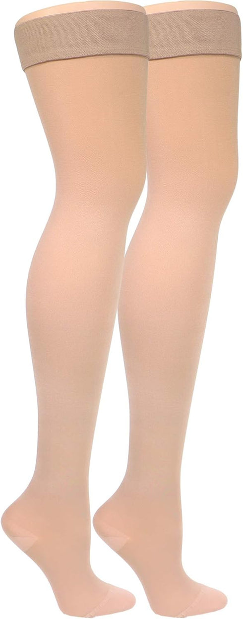 Truform Women's Compression Stockings, 15-20 mmHg, Thigh High Length, Closed Toe, Opaque, Beige, X-Large