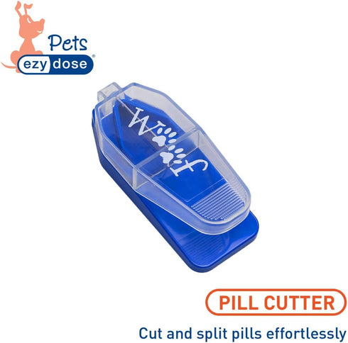 Ezy Dose Pet Pill Cutter with Safety Shield, Blue, for Dogs, Daily Usage, Accurate & Easy Cutting of Pills