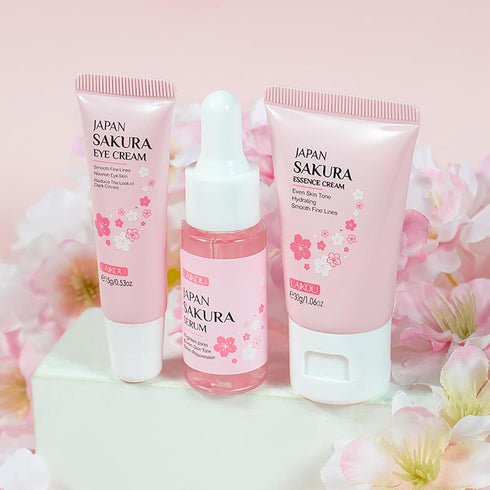 Skin Care Set JAPAN SAKURA - Women Beauty Gift Set with Serum, Eye Cream, and Face Cream Travel Kit