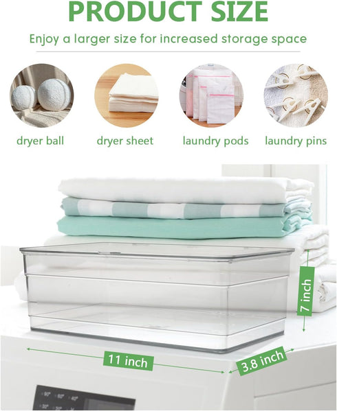 Dryer Sheet Holder - Dryer Ball Holder, Dryer Sheet Dispenser, Acrylic Dryer Sheet Holder Container with Lid, Bathroom Storage Containers for Laundry Pods, Clips, Dryer Balls and Sheets (No Balls)