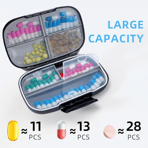 zeeho 7-Compartment Travel Pill Organizer Large Capacity Medicine Box with Dual Lock Secure Leakproof Waterproof
