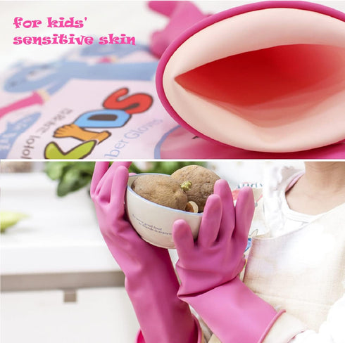 Myungjin Kids Reusable Waterproof Rubber Gloves for Cooking, Dishwashing, Cleaning, Painting, Pet Care