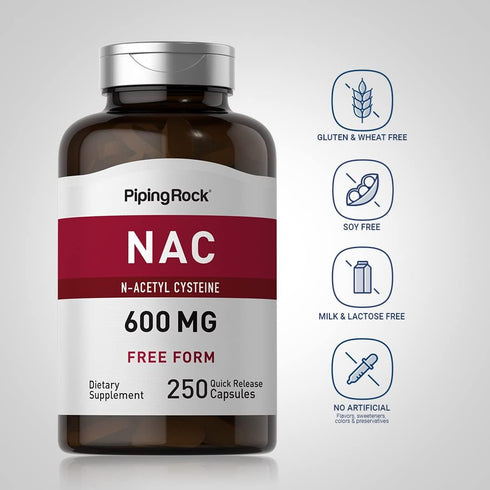 Piping Rock NAC Supplement | N-Acetyl Cysteine | 600mg | 250 Capsules | Non-GMO, Gluten Free