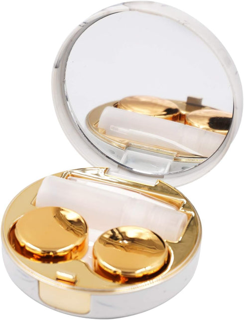 Honbay Fashion Marble Contact Lens Case, Portable Box Kit with Mirror (Round) (Gold)