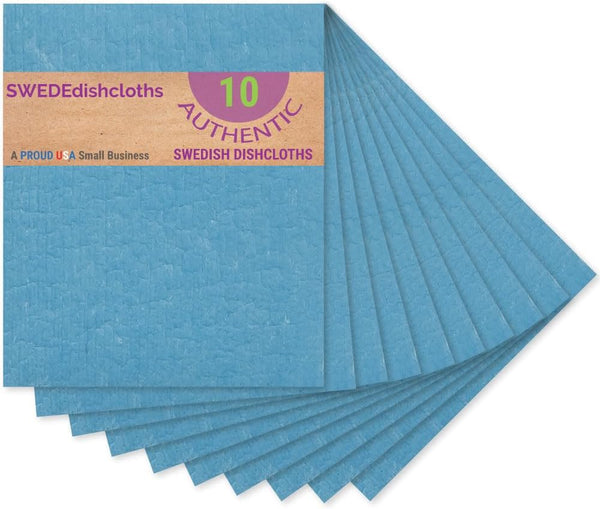Swedish Dishcloth (Blue), Set of 10, Eco-Friendly Reusable Absorbent Cleaning Sponge Cloths
