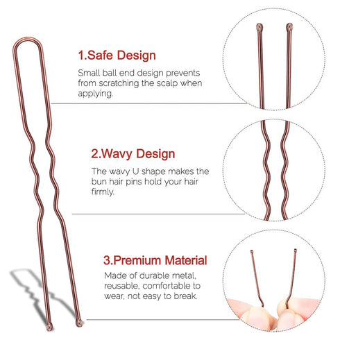 IKOCO U Shaped Hair Pins | 2.4inch Hair Pins for Women with Storage Box, Brown