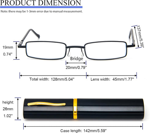 REAVEE Slim Pen Reading Glasses 3 Pack, Stylish Small Tube Readers for Men Women, Spring Hinged, Portable Clip Case,