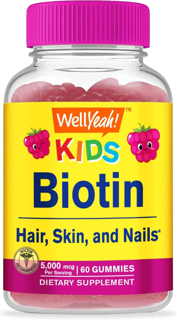 Biotin Gummies for Kids 5000 mcg - Supports Hair Growth, Skin Health, and Nails - Natural Flavors - GMO Free, Gluten