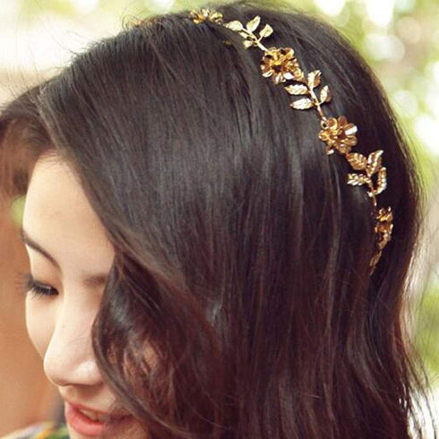 Yalice Gold Leaf Flower Head Chain Hair Headband, Elegant Wedding Hair Accessories for Women (Gold-2)