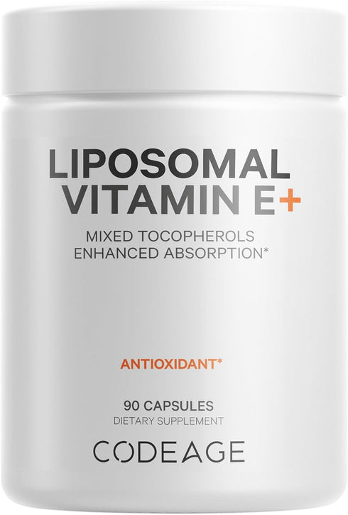 Codeage Liposomal Vitamin E Supplement, 90 Capsules - All Vitamin E Tocopherols, Antioxidant, 3-Month Supply