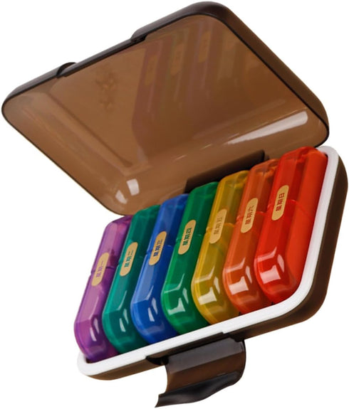 HONITANO Weekly Pill Organizer Case, 7-Day Portable Medicine Box with Colorful Black Shell,