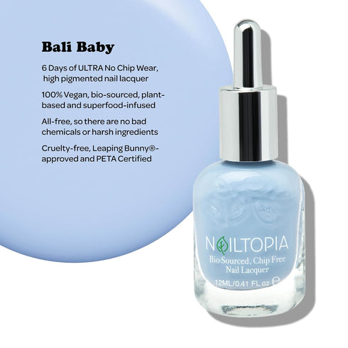 Nailtopia Plant-Based Chip Free Nail Lacquer, Non Toxic, Long-Lasting Polish - Bali Baby (Powder Blue, 0.41oz)