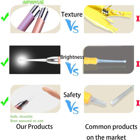Ear Wax Removal Tool, LED Lights Ear Cleaning Kit, Updated Version, Non-Slip, BPA Free (Two Golden)
