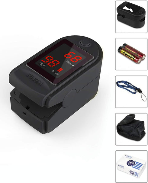 Concord Basics Black Fingertip Pulse Oximeter Blood Oxygen Saturation Monitor with Carrying Case & Lanyard