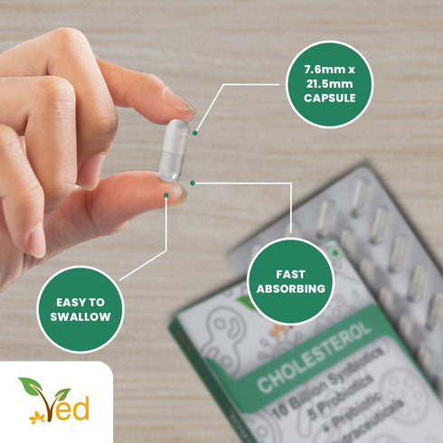 Ved Cholesterol Complex Probiotics and Prebiotics - 10 Billion CFU, 28 Capsules for Children with Lactobacillus