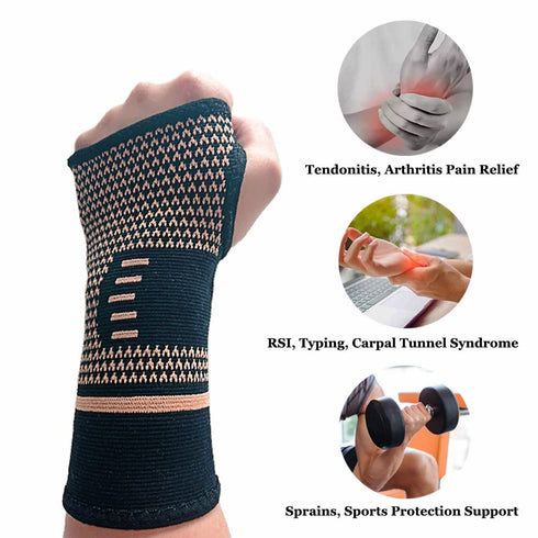 Copper Wrist Compression Sleeves (2PCS) – Elastic Support Sleeve for Tendonitis, Arthritis, Sprains Pain Relief